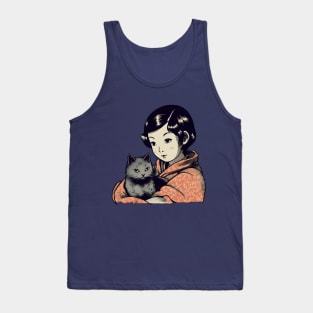 Lovely asian young girl with cat Tank Top